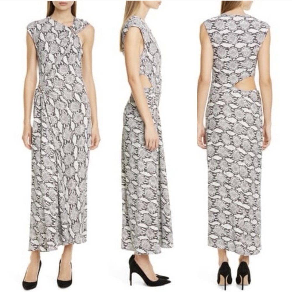 A.L.C. Beale Snakeskin Cutout Maxi Dress Womens 10  Sleeveless Cocktail Party